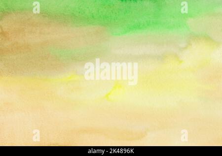 Watercolor bright green and yellow background. Light soft hand painted texture. Stains on paper Stock Photo