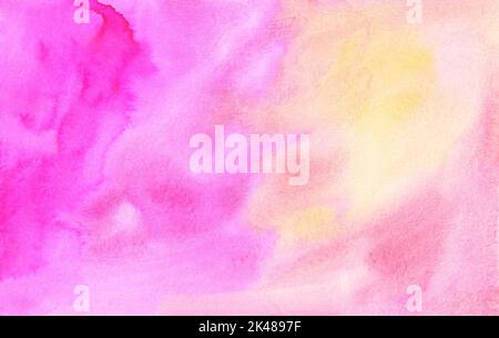 Watercolor light yellow and pink background. Colorful watercolour bright soft backdrop, stains on paper. Stock Photo