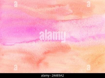 Watercolor light pink and peach color background painting. Watercolour pastel orange and fuchsia liquid texture. Soft backdrop. Stock Photo