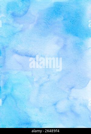 Abstract light blue watercolor background texture, hand painted. Artistic pastel cerulean color backdrop, stains on paper. Aquarelle painting wallpape Stock Photo