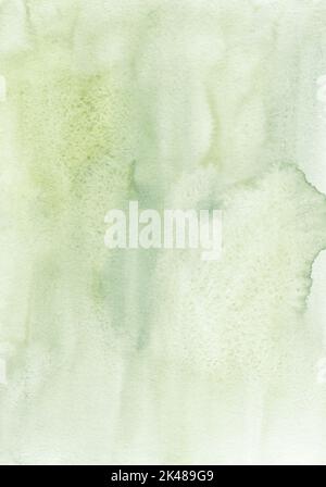 Watercolor neutral green background texture. Calm green-gray gradient stains on paper, hand painted. Stock Photo