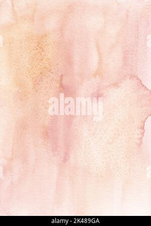 Watercolor gradient pastel peach color background texture, hand painted. Aquarelle ombre light coral backdrop, stains on paper. Artistic painting wall Stock Photo