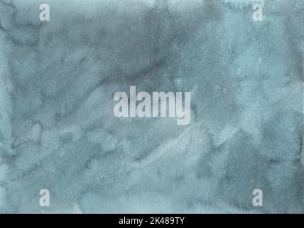 Watercolor dark smoke color background texture. Gray-blue stains on paper, hand painted. Stock Photo