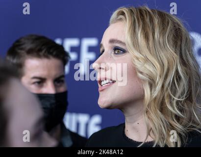 New York, NY - September 30, 2022: Greta Gerwig attends screening of Netflix White Noise on Opening night at New York Film Festival at Alice Tully Hall Stock Photo