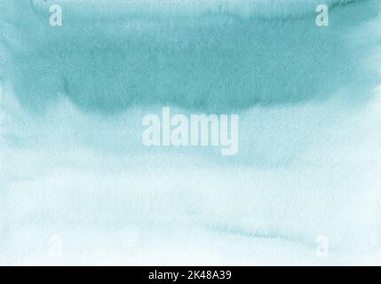 Watercolor sea green and white ombre background texture, hand painted. Aquarelle light green-blue gradient backdrop, stains on paper. Artistic paintin Stock Photo