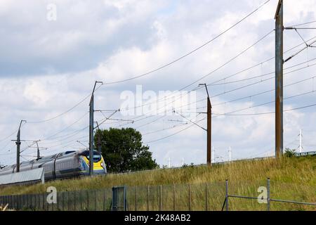 Eurostar international train between Amsterdam and London at Benthuizen railroad in the Netherlands Stock Photo