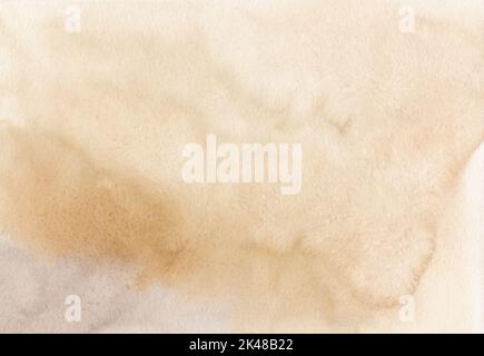 Watercolor pastel beige background texture. Light brown stains on paper, hand painted. Stock Photo