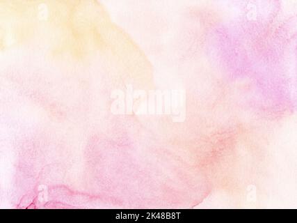 Abstract pastel yellow and pink watercolor background texture, hand painted. Aquarelle soft painting wallpaper. Stock Photo