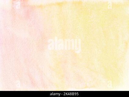 Watercolor pastel yellow and orange gradient background texture. Light peach stains on paper, hand painted. Stock Photo