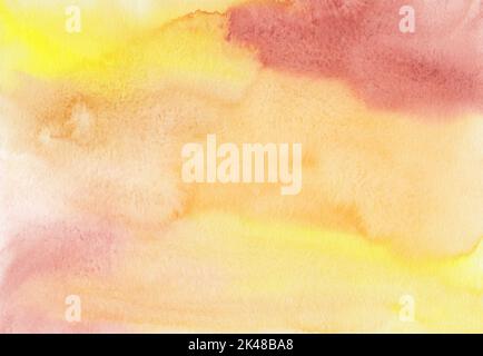Watercolor yellow, orange and brown background texture. Stains on paper, hand painted. Stock Photo