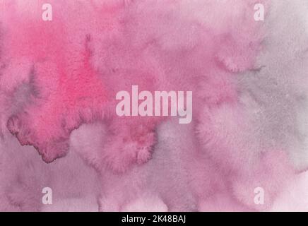 Watercolor pink and gray background texture. Stains on paper, hand painted. Stock Photo
