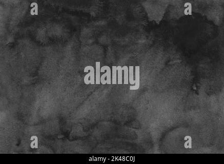 Watercolor black background texture. Watercolour abstract old monochrome dark charcoal overlay. Stock Photo