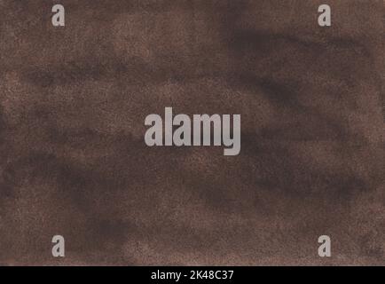 Watercolor dark brown background texture. Liquid old chocolate brown color backdrop, hand painted. Stains on paper. Stock Photo
