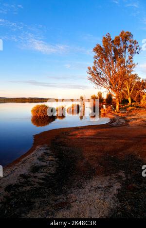 Lake Ninan salt lake at sunset, Wongan Hills, Western Australia Stock Photo