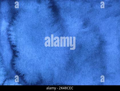 Watercolor deep blue background texture hand painted. Aquarelle azure blue abstract backdrop. Stock Photo