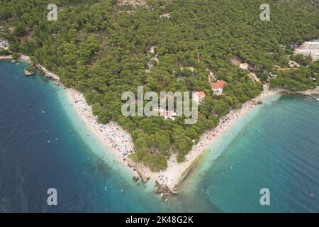 Punta Rata, Brela, Croatia. As seen from Drone. Stock Photo