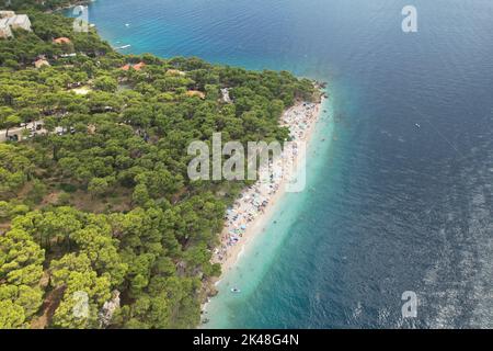 Punta Rata, Brela, Croatia. As seen from Drone. Stock Photo