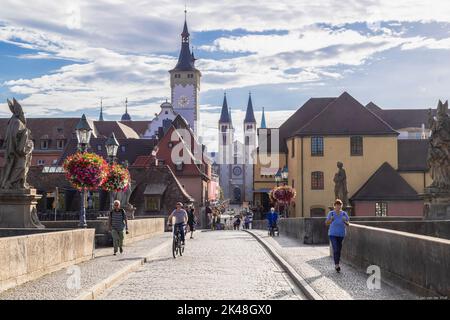 View from the old main bridge over the Main river on the old town of Würzburg, Bavaria; Germany. Stock Photo