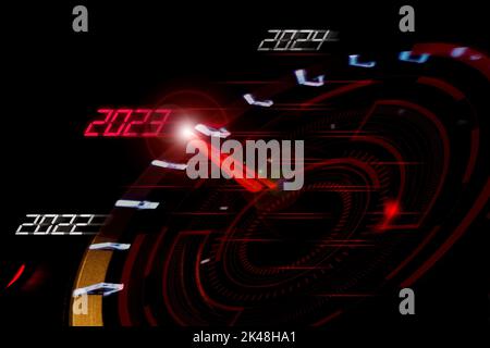 2023,New Year Countdown Concept Car speedometer, year 2023 Stock Photo