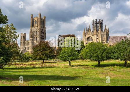 South elevation of Ely Cathedral viewed from Cherry Hill Park in Ely, Cambridgeshire, England, UK Stock Photo
