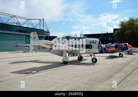 Zeltweg, Austria - September 03, 2022: Public airshow in Styria named Airpower 22, North American T28B Trojan and North American T-6 Harvard behind, a Stock Photo