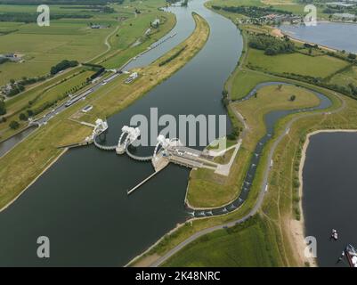 Amerongen weir and lock complex is a hydraulic work of art in the Netherlands. Including a hydroelectric power station on the Lower Rhine and fish Stock Photo