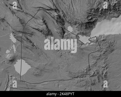 Dikhil, region of Djibouti. Bilevel elevation map with lakes and rivers Stock Photo
