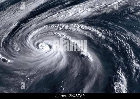 A satellite 3D illustration of the Ian hurricane also known as a tornado storming the Florida in of the United States, seen from the space perspective Stock Photo