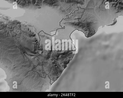 Barahona, province of Dominican Republic. Grayscale elevation map with lakes and rivers Stock Photo