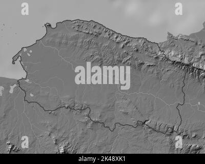 Monte Cristi, province of Dominican Republic. Bilevel elevation map with lakes and rivers Stock Photo