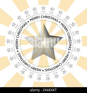 Merry Christmas star stamp on sunburst background. Flat vector illustration Stock Vector