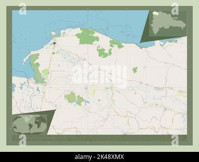 Monte Cristi, province of Dominican Republic. Open Street Map. Corner auxiliary location maps Stock Photo