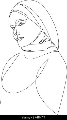 Beautiful woman in hijab continuous line drawing. Minimalist style one ...