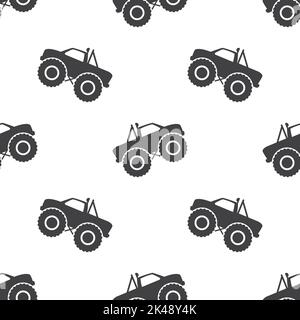 Monster truck seamless pattern, vector illustration. 4x4 Monster truck background. Stock Vector