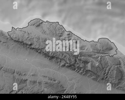 Puerto Plata, province of Dominican Republic. Grayscale elevation map with lakes and rivers Stock Photo