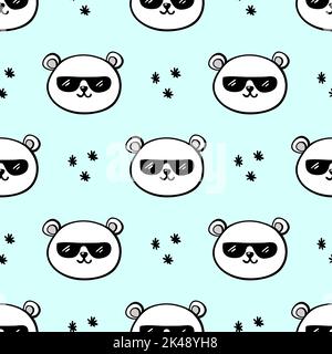 Polar bear with sunglasses and snowflakes cute trendy seamless pattern isolated on blue background Stock Vector