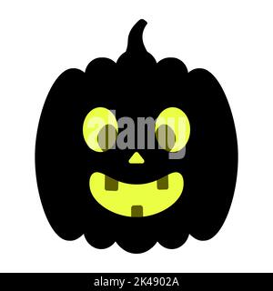 Pumpkin. Silhouette. Smiling facial expression. Cute grimace with teeth. Vector illustration. Isolated white background. Halloween symbol. Stock Vector