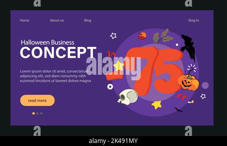 Happy Halloween Party Website Design. Landing Page Template with Symbols of Halloween Celebration. Flat Cartoon Vector Invitation Illustration for Website Page. Vector illustration Stock Vector