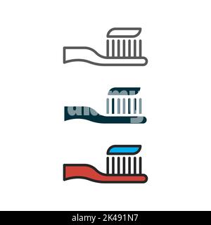 Toothbrush with toothpaste icon. Brush tooth line and glyph version, outline and filled vector sign. linear and full pictogram. Symbol, logo illustrat Stock Vector