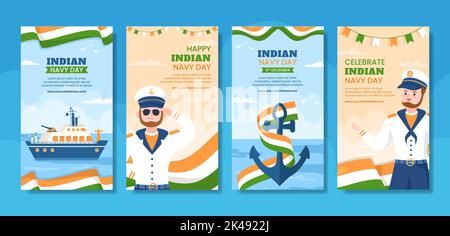 Indian Navy Day Social Media Stories Template Hand Drawn Cartoon Flat Illustration Stock Vector