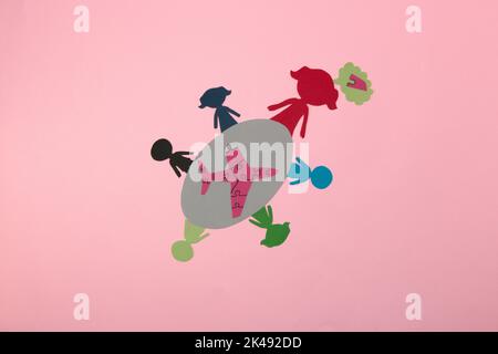 businesswoman presents a new project, creative business concept, putting together a puzzle, a functional team Stock Photo