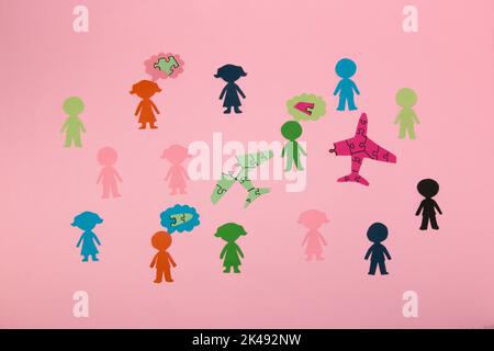 teamwork, team works on projects and put together a puzzle, a new project that will fly high into the business sky, creative concept Stock Photo