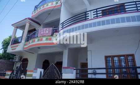 Bhinmal Rajasthan, India - May 23, 2017 : houses exterior outer structure in Indian city rural town. Stock Photo