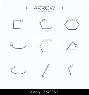 Simple set of arrow icons. Arrow vector icon set. Arrow basic UI elements. To use in web and mobile UI. Editable vector stroke Stock Vector
