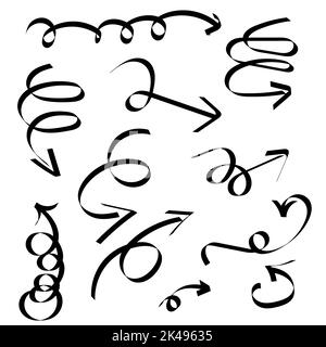 Various sketchy Doodle Arrows. Infographic elements isolated on background. Freehand colorful Lines. Children pencil drawing. Editable vector stroke Stock Vector