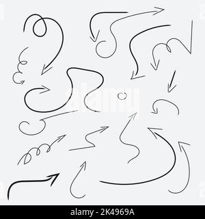 Set of arrow doodle. Hand drawn abstract Vector set. Freehand colorful Lines. Isolated on background. Vector Stock Vector