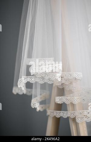 Beautiful diamond embroided brides wedding veil for traditional ceremony Stock Photo