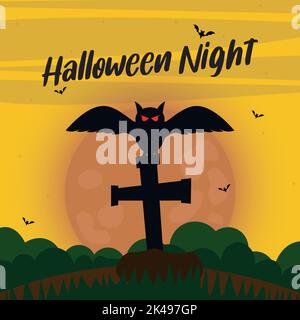 halloween card with owl on christ illustration Stock Vector