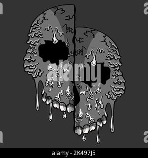 On a black background, the skull is cut in half for Halloween Stock Vector