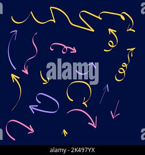 Arrows colorful set. Colored set of sketchy arrow. Grunge texture. For infographic designs or presentation templates. Editable vector stroke Stock Vector